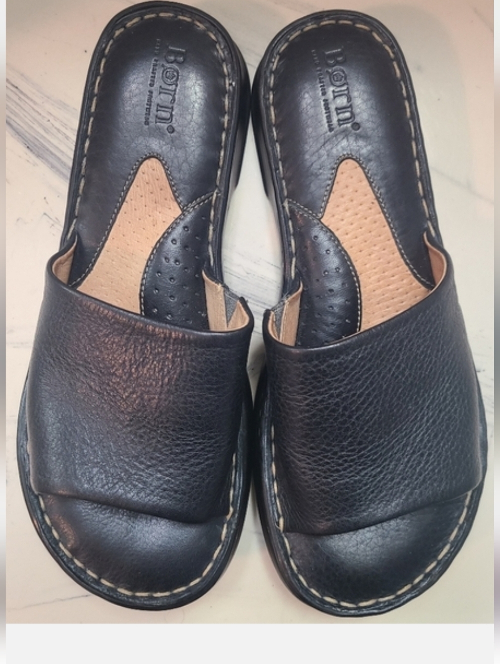 Born Women's Neutral Casual Style Comfy Trendy Black Leather Sandals Size 7 Wide